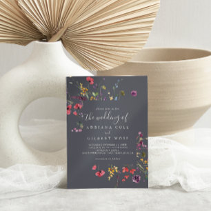 El Clásico Boda Floral Azul Salvaje De Invitación