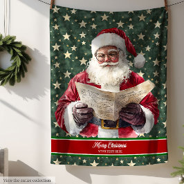 El clásico Santa de la época leyendo una manta de