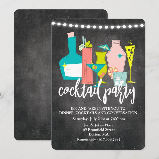 El cóctel retro bebe la invitación del cóctel (Anverso / Reverso)