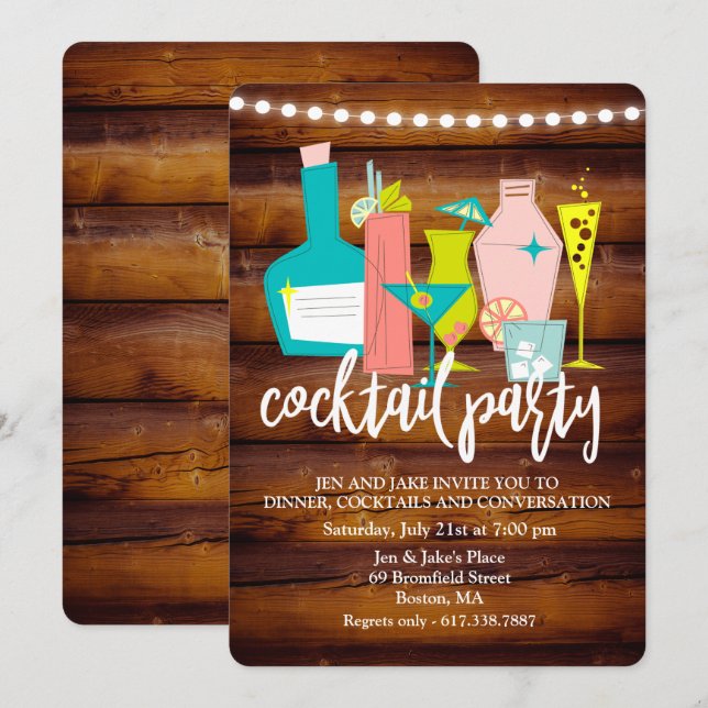El cóctel retro bebe la invitación del cóctel (Anverso / Reverso)