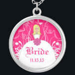 El collar de la novia Boda de Fuchsia rubia<br><div class="desc">Collares Keepsake Elija ya sea el acabado plateado de oro o el Personalizado exclusivo de plata estéril !st Navidades Boda regalo Keepsake Wedding Party Necklaces - para cambiar el color de fondo - haga clic en personalizar - haga clic en editar - elija la última herramienta en el menú desplegable...</div>
