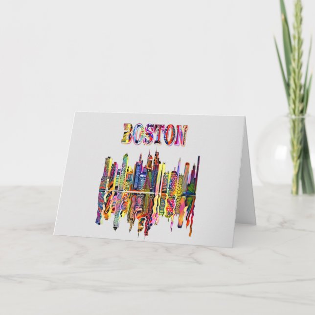 El colorido paisaje urbano de la tarjeta de Boston (Anverso)