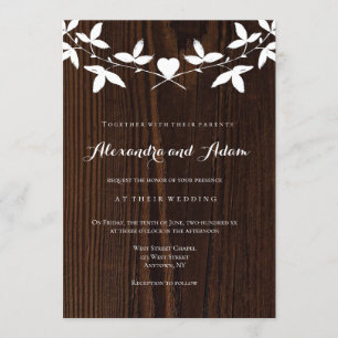 El corazón de madera rústica lloró invitaciones de