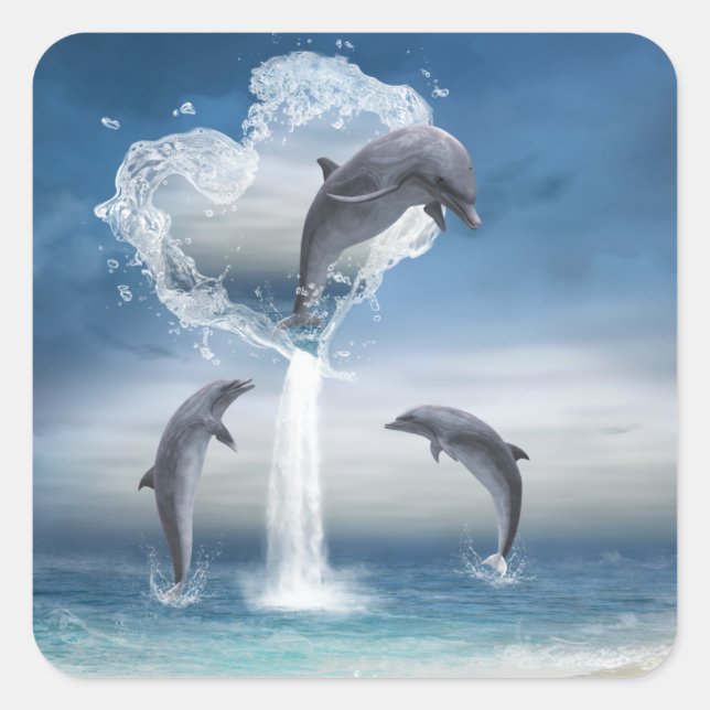 El corazón del Pegatina de los delfines (Anverso)