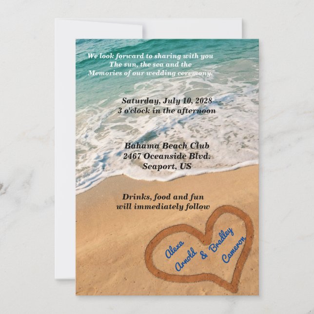 El corazón en la invitación a la boda de arena (Anverso)