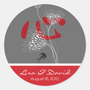 El Corazón Rojo Traga A Ai Amo Pegatina Boda Chino