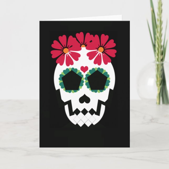El cráneo con rojo florece la tarjeta de (Anverso)