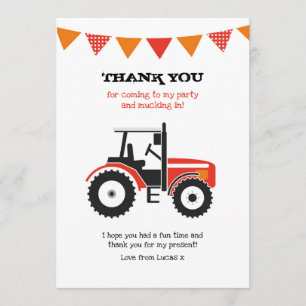 El cumpleaños rojo del tractor le agradece tarjeta