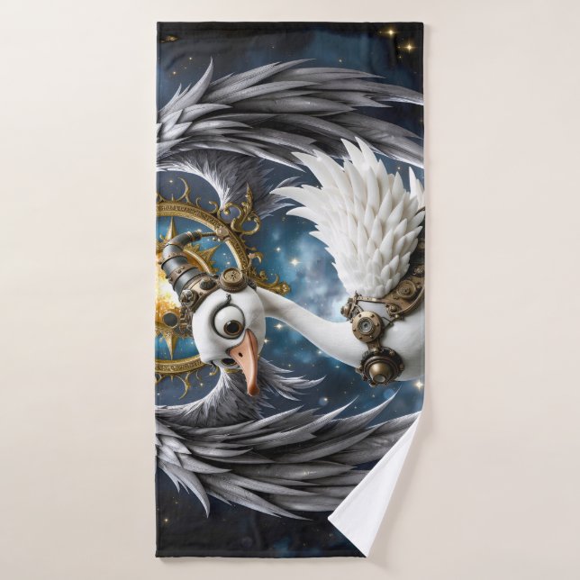 El curioso cisne de relojería. (Toalla de baño)