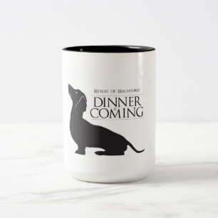 El Dachshund "cena de la casa es" taza de café qu