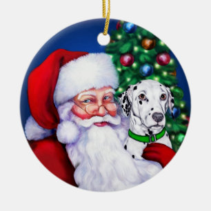 El Dalmatian de Santa en el ornamento del navidad