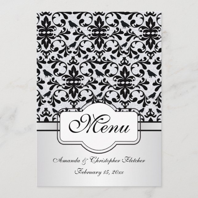 El damasco blanco negro remolina, invitación del (Anverso)