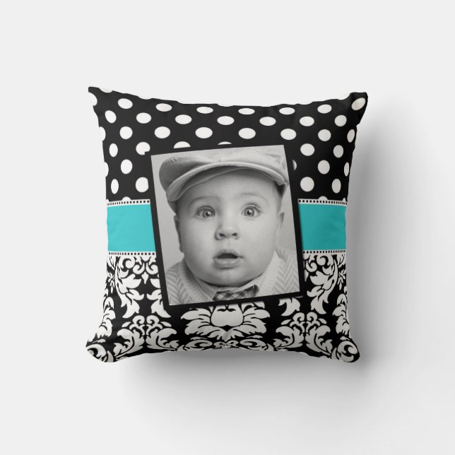 El damasco negro verde azulado puntea la almohada (Anverso)