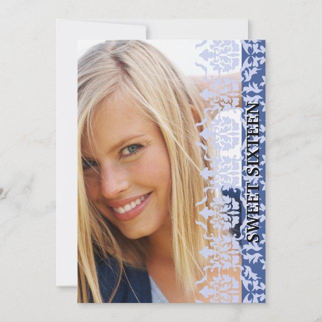 El damasco ve a través la invitación del azul de (Anverso)