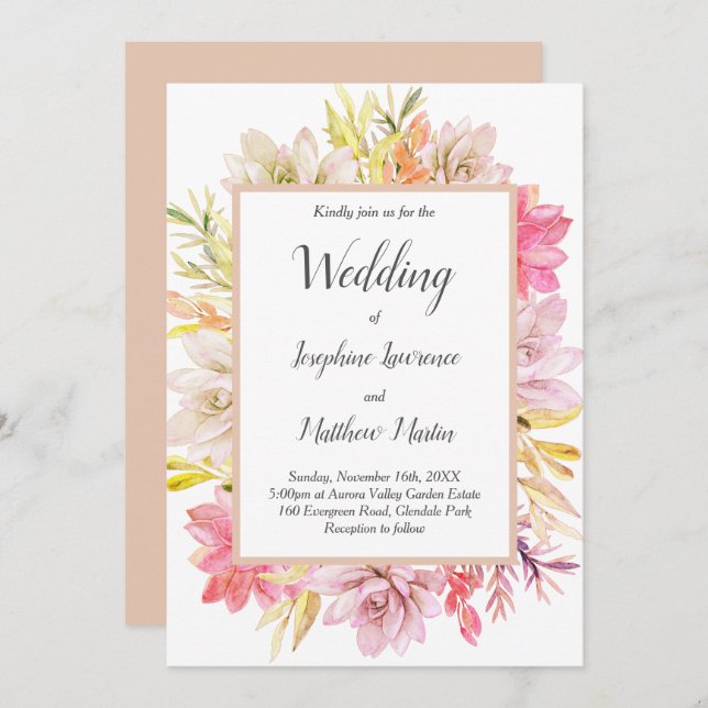 El desierto rústico suculenta invitaciones a la bo (Anverso / Reverso)