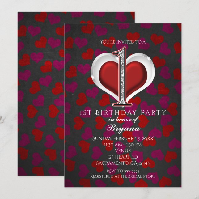 El día de San Valentín Corazones Invitaciones de c (Anverso / Reverso)