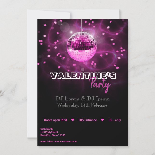 El día de San Valentín Disco Ball - Invitación de  (Anverso)