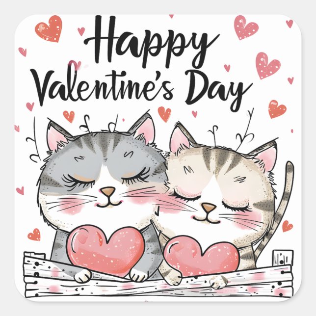 El día de San Valentín Pegatina de gatos (Anverso)
