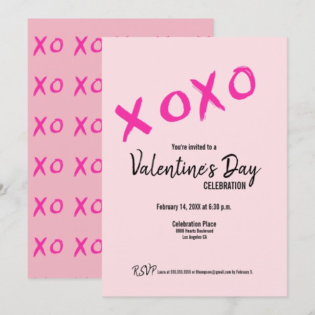 El día de San Valentín Xoxo rosa editable (Anverso / Reverso)