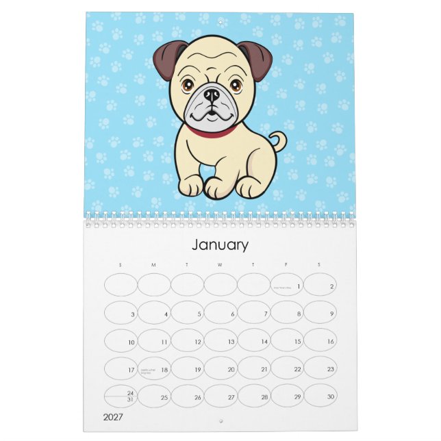 El dibujo animado lindo persigue el calendario (Jan 2027)