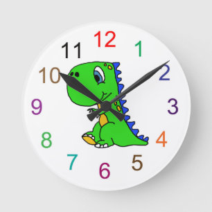 El dinosaurio lindo embroma el reloj de pared