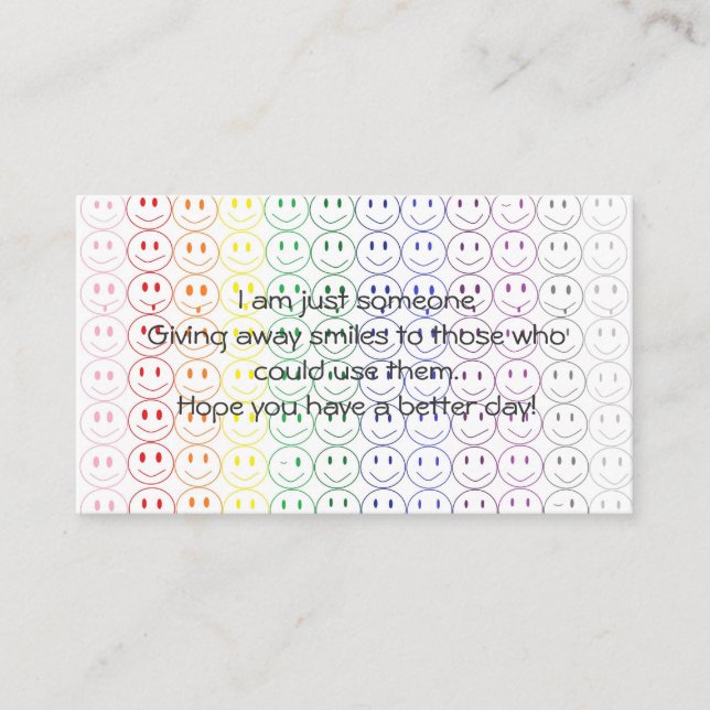 El donante lejos sonríe tarjeta de visita personal (Anverso)