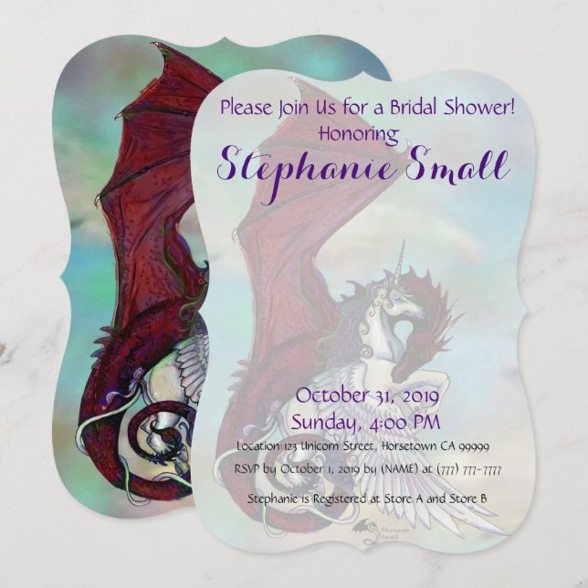 El dragón rojo de la invitación a la ducha nupcial (Anverso / Reverso)