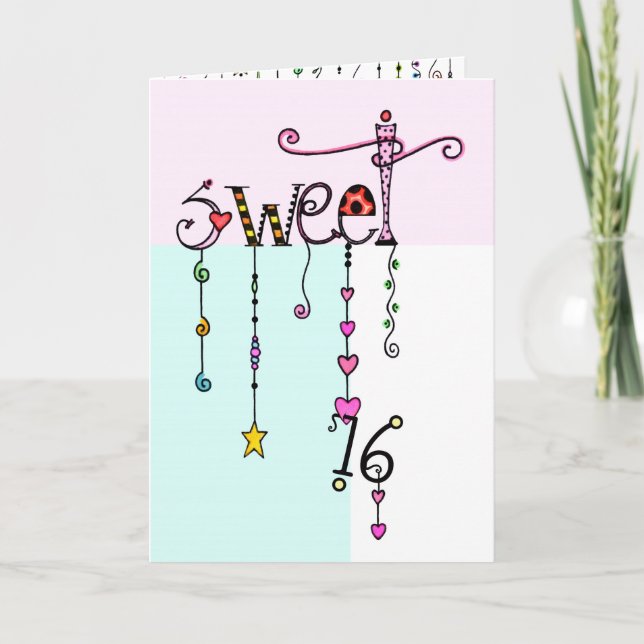 El dulce 16 cuelga la tarjeta de cumpleaños (Anverso)