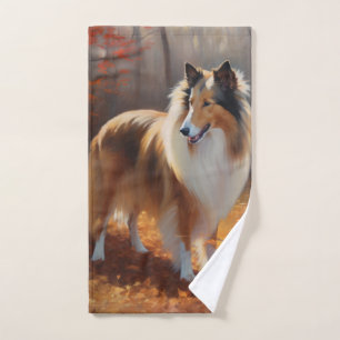 El duro collie en otoño se inspira en las hojas