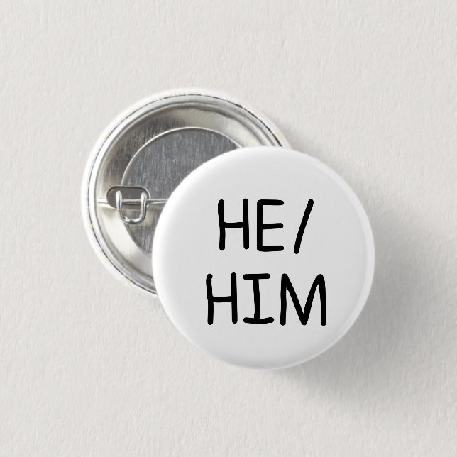 El/él pronoun botón pin pin manuscrito (Anverso y reverso)