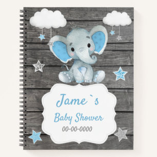 El elefante azul del libro Baby Shower Rustic