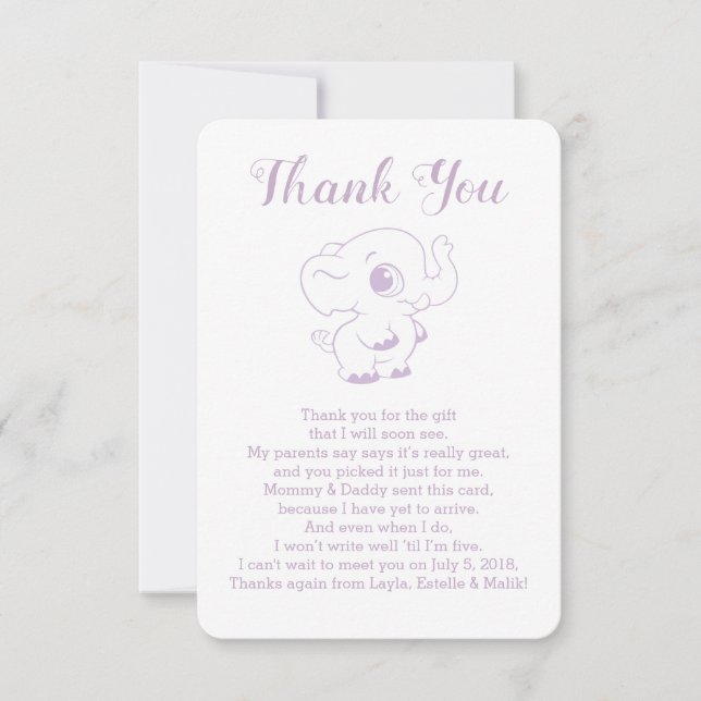 El elefante Baby Shower le agradece las tarjetas (Anverso)