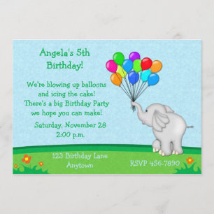 El elefante hincha la invitación del cumpleaños