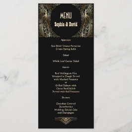 El encantador menú Boda de Peacocks Gold Art Deco