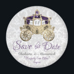 El entrenador real salva los imanes de fecha<br><div class="desc">Entrenador de oro Royal Fairytale con fondo de damasco blanco.</div>