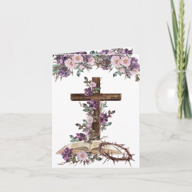 Él es Risen | Tarjeta de Pascua con Biblia (Anverso)