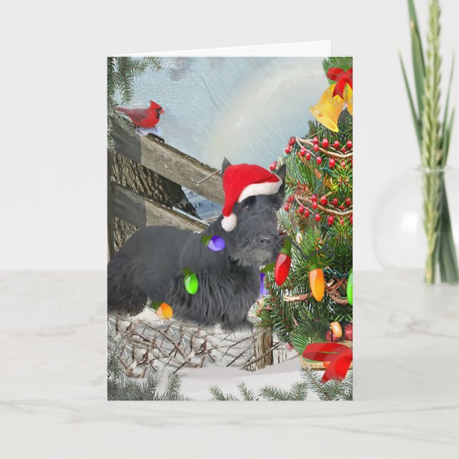 El escocés Terrier adorna el árbol de navidad (Anverso)