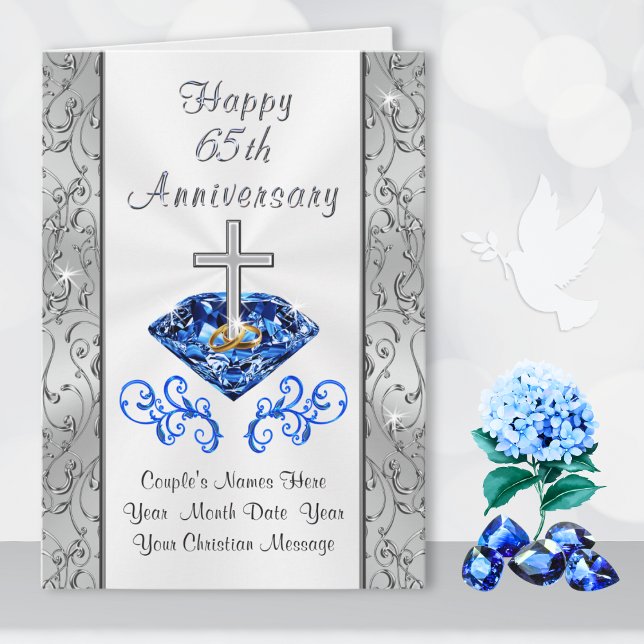 El estallar cruzado de tarjeta del aniversario del (65th wedding anniversary cards. 65 years of marriage cards. Sapphire anniversary card.)