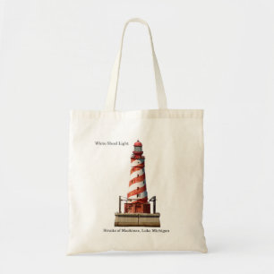El faro de los zapatos blancos cortado en la bolsa