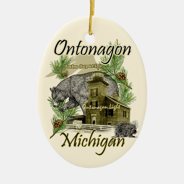 El faro ligero de Ontonagon Ornamento de Michigan (Frente)