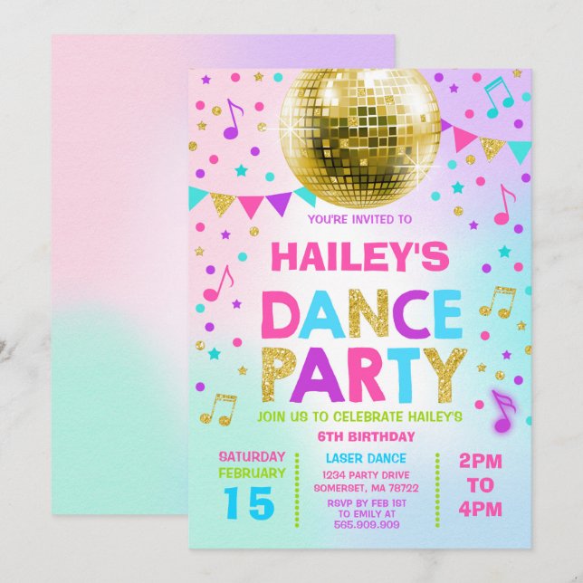 El fiesta de disco del resplandor de la invitación (Anverso / Reverso)