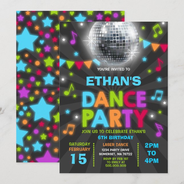 El fiesta de disco del resplandor de la invitación (Anverso / Reverso)
