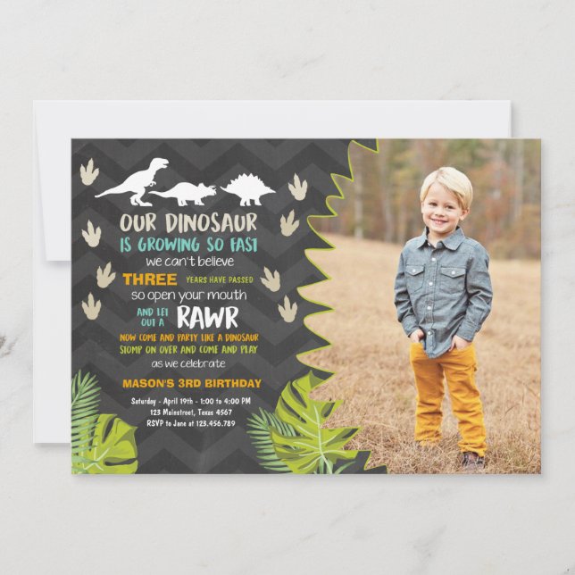 El fiesta del dinosaurio de la invitación del (Anverso)