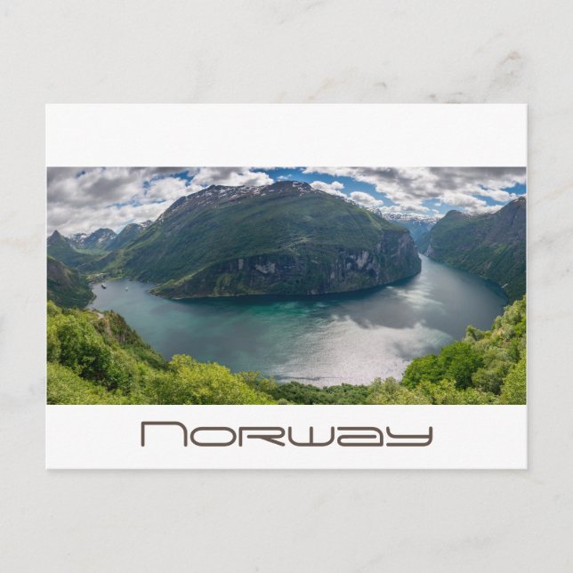 El fiordo Geirangerfjord en postal blanco panorámi (Anverso)