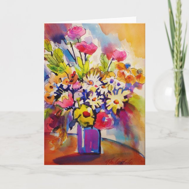 El florero del azul de cobalto florece la tarjeta (Anverso)