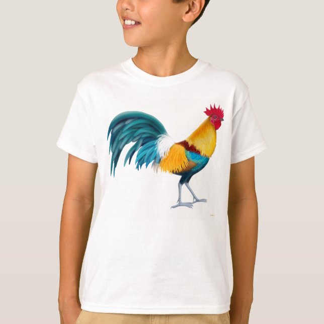 El gallo colorido embroma la camiseta (Anverso)