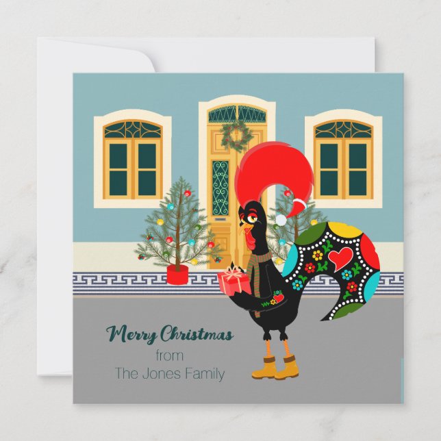 El gallo portugués con un regalo de Navidad (Anverso)