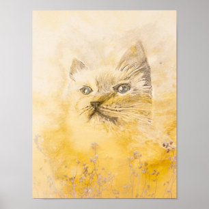 El gatito en la impresión amarilla