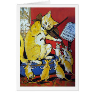 El gato amarillo toca el violín para las ratas