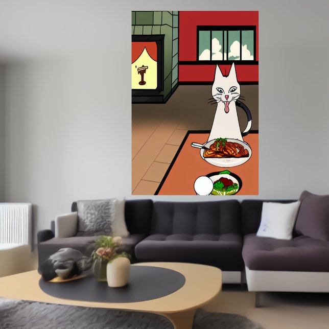 El gato come carne misteriosa | Poster de arte de  (Subido por el creador)